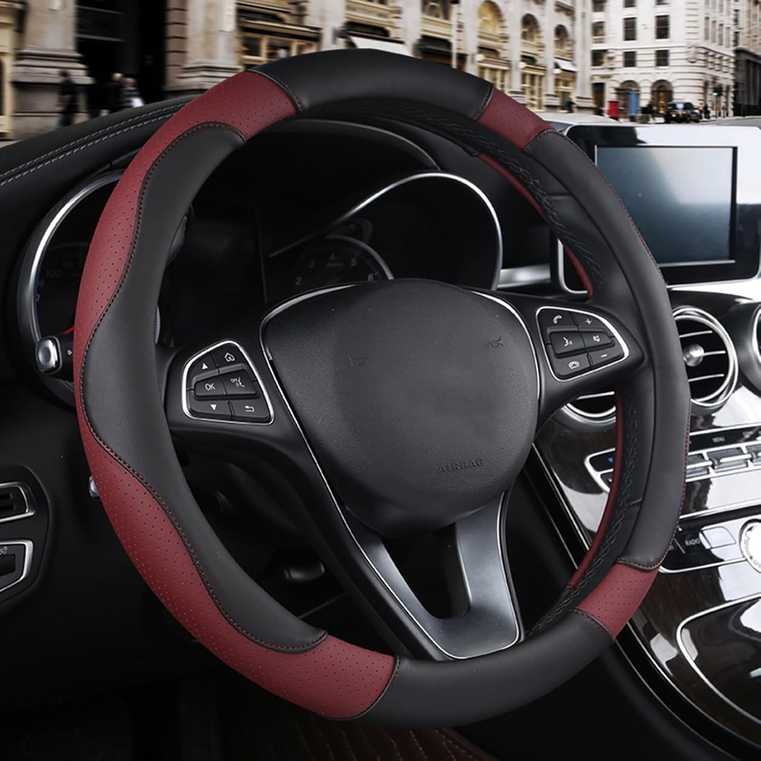 Auto Lenkradbezug für Suzuki Ignis, Leder Atmungsaktive Lenkradabdeckung, rutschfeste Langlebig Lenkradhülle - Auto Lenkrad Abdeckung Dekoratives Zubehör,Wine Red Auto Lenkradbezug für Suzuki Ignis, Leder Atmungsaktive Lenkradabdeckung, rutschfeste Langlebig Lenkradhülle - Auto Lenkrad Abdeckung Dekoratives Zubehör,Wine Red von OPNHAY