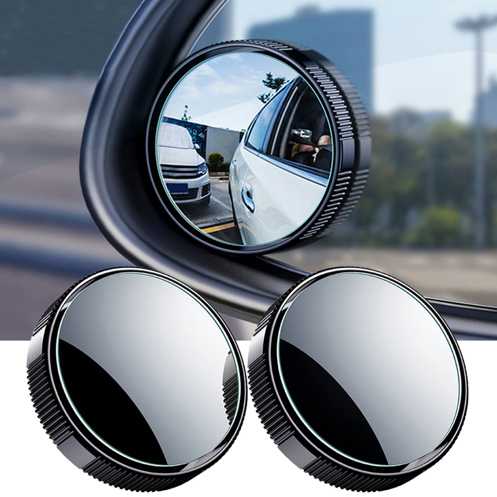 2 STÜCKE Auto-Toter-Winkel-Spiegel, Rundes HD-Glas mit gerahmtem konvexem Rückspiegel mit verstellbarem Weitwinkel-Sauger für Autos, SUV und LKW (Schwarz) von OPSLEA