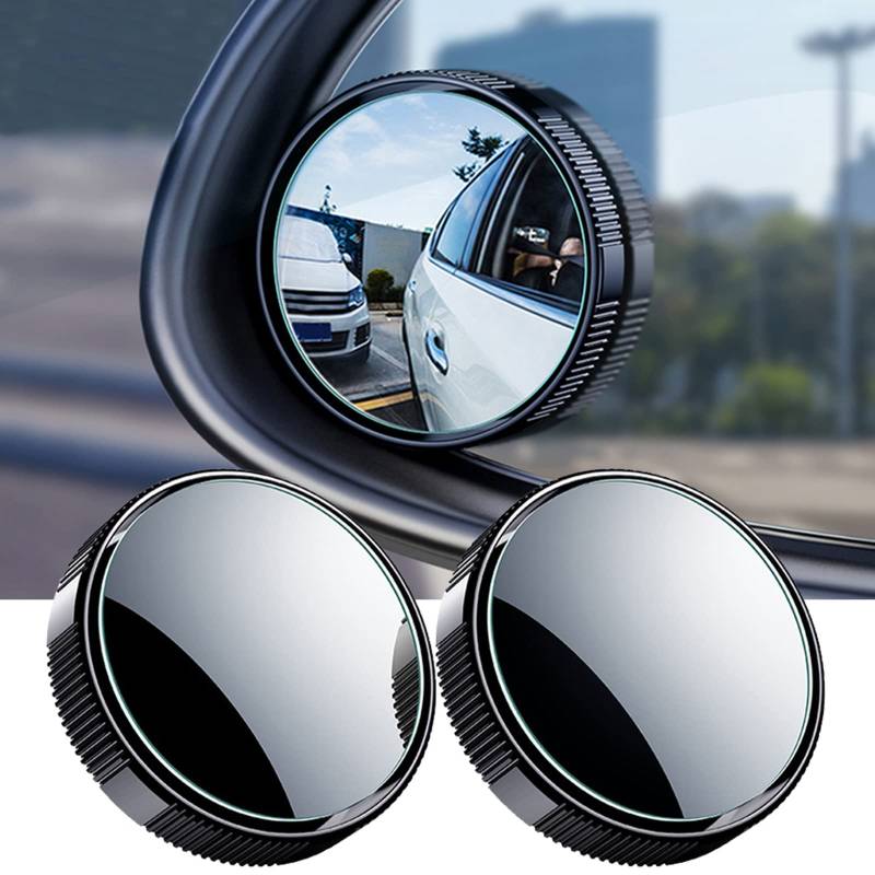 2 STÜCKE Auto Toter Winkel Spiegel, Rundes HD-Glas mit gerahmtem konvexem Rückspiegel mit verstellbarem Weitwinkel-Sauger für Autos, SUV und LKW (Schwarz) von OPSLEA