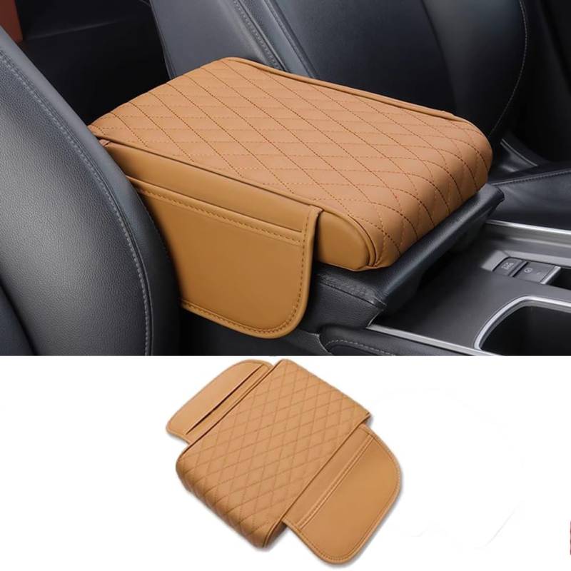 Auto-Mittelkonsolenabdeckung, Mikrofaser-Leder-Armlehnenabdeckung Auto-Mittelkonsolenpolster mit 2 Aufbewahrungstaschen Universelles Auto-Innenraumzubehör für die meisten Autos (braun eindicken) von OPSLEA