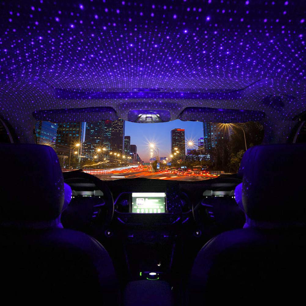 Auto USB Atmosphäre Umgebungsstern Projektor Nachtlicht Auto Innen LED Dekorative Lichter Einstellbar Romantisches Auto Dach Licht Blau Lila Farbe von OPSLEA