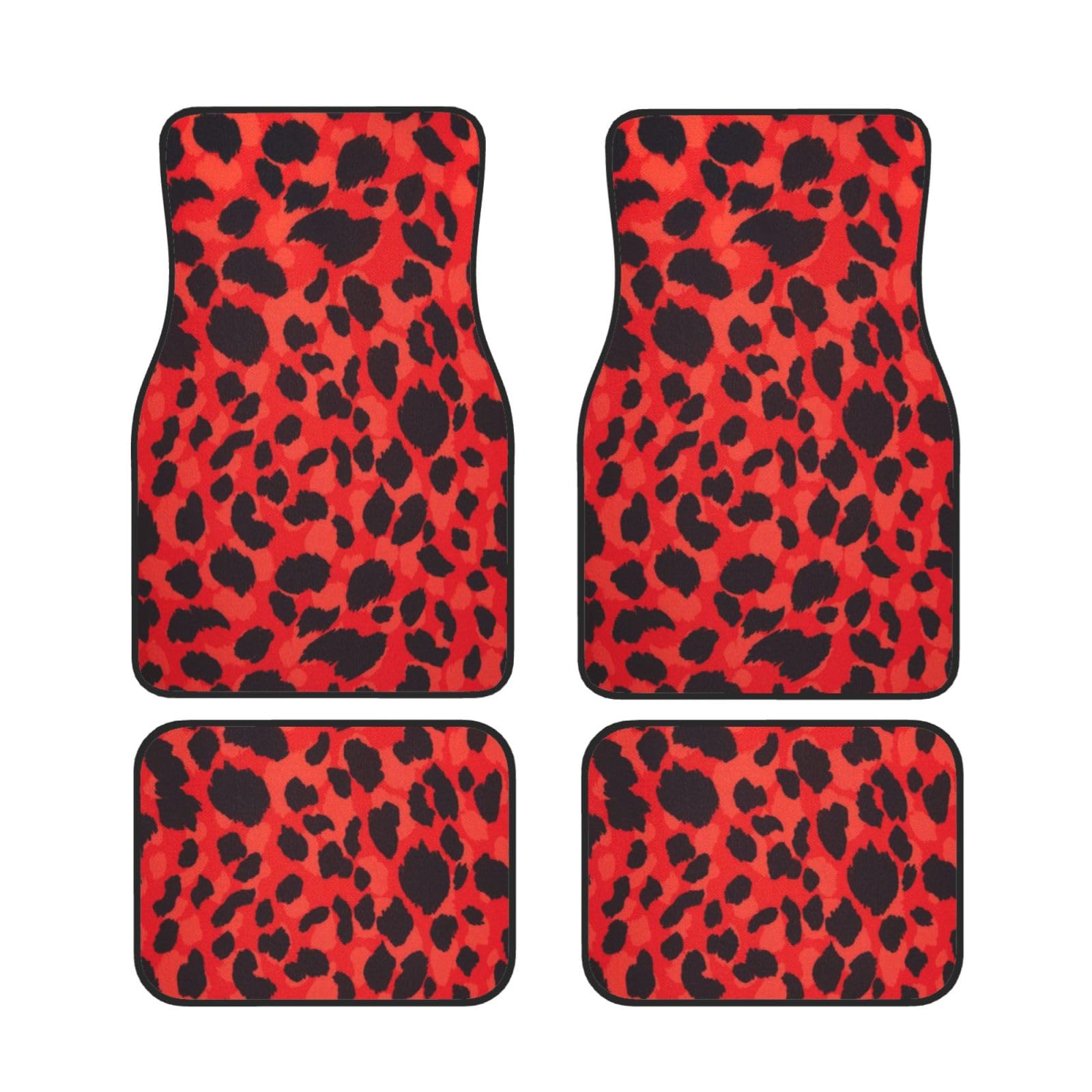 OPSREY Rote Leopardenmuster gedruckt Auto Fußmatten Set Universal Auto Fußmatten 4 Pcs Auto Zubehör von OPSREY