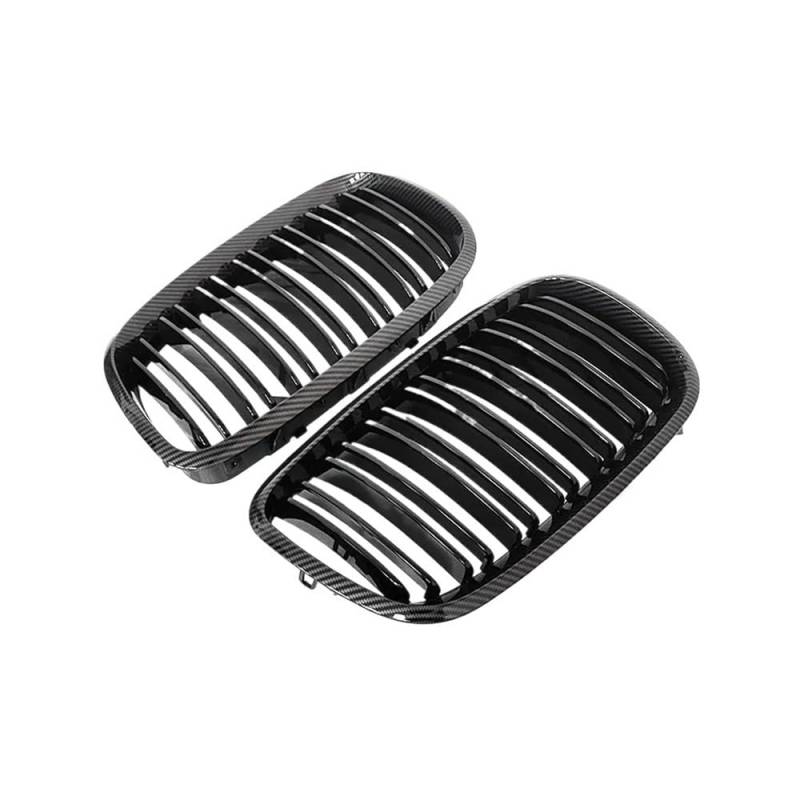 Autoersatz Grilleinsätze 1 Paar Frontgrills Für X5 X6 E70 E71 2008–2014, Glänzend Mattschwarzer Grill, Kohlefaser-Ersatz, Frontstoßstangengitter Kühlergrill Doppelsteg von ORBANA