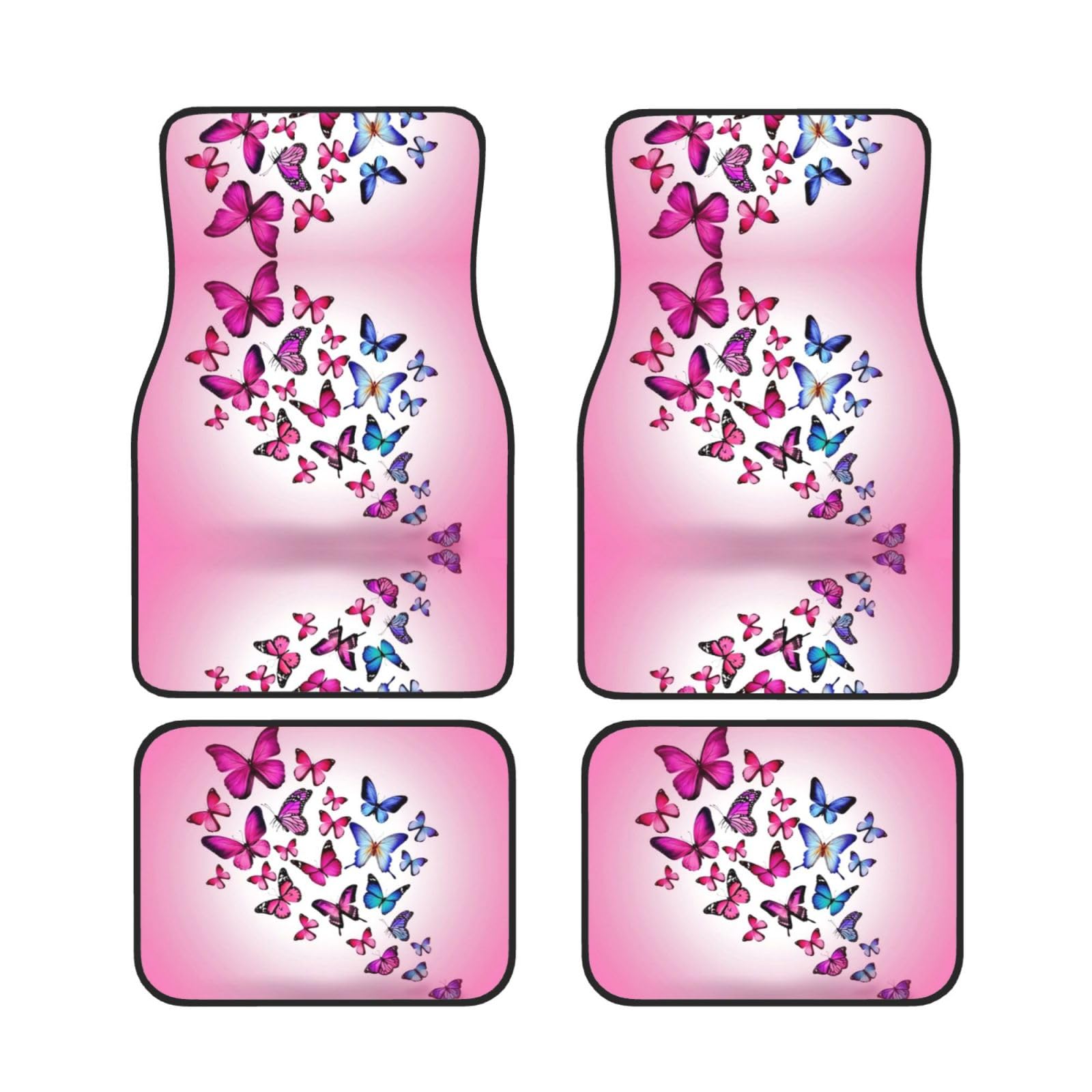 Auto-Fußmatte mit rosa Schmetterlingen, 4 Stück, universal, für vorne und hinten, Auto-Zubehör, Dekoration von ORBIBA