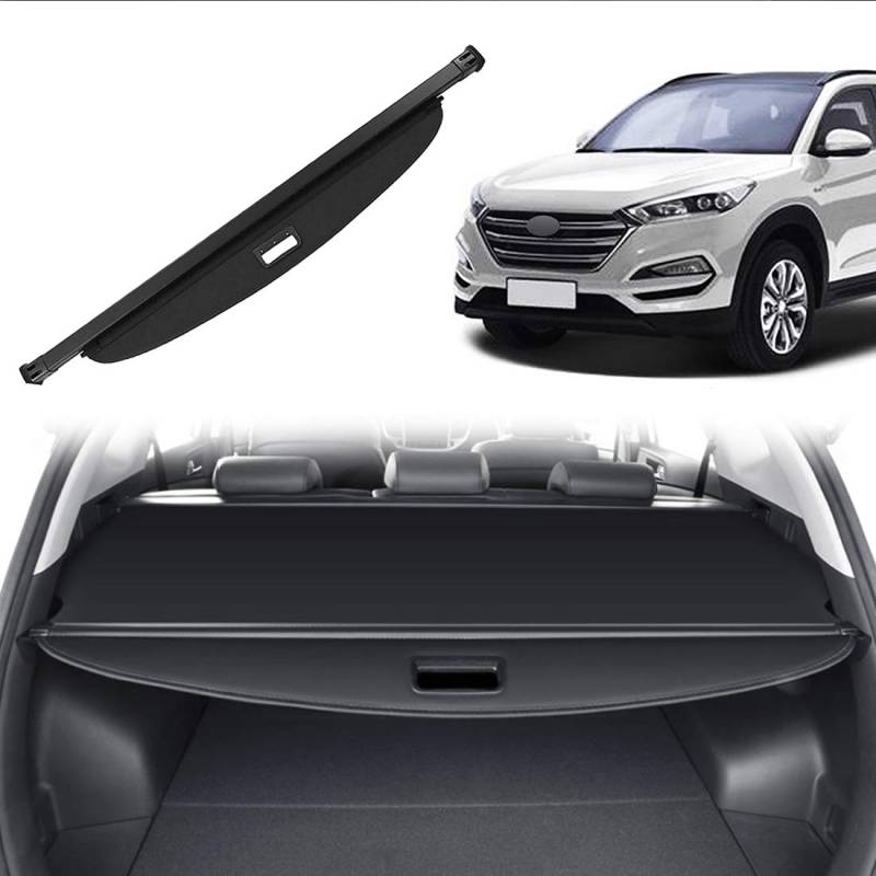 OREALTOOL Laderaumabdeckung Kofferraum Schutz Abdeckung Hundedecke Auto Cargo Cover für kompatibel mit Tucson 2016 2017 2018 Schwarz Ausziehbar Kofferraumabdeckung Rollo von OREALTOOL