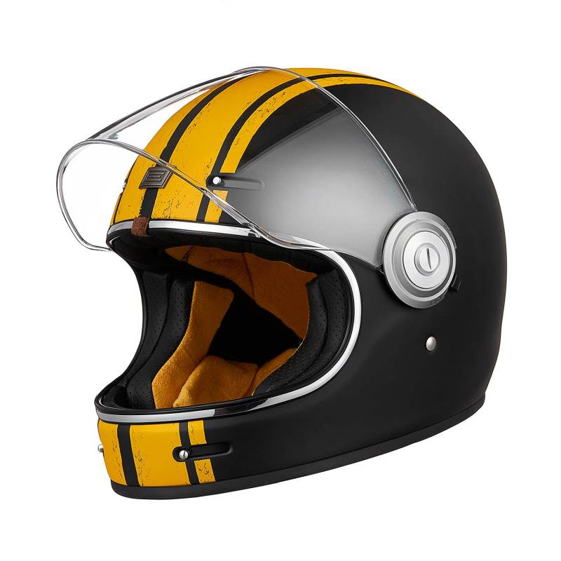 ORIGINE Full Face Integral Motorradhelm Vintage Retro Style Fiberglas Crash Helm ECE(CUSTOM YELLOW BLACK,XL) von ORIGINE