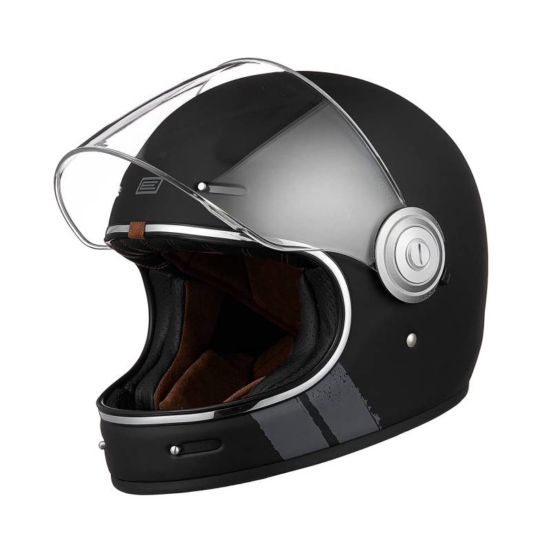 ORIGINE Full Face Integral Motorradhelm Vintage Retro Style Fiberglas Crash Helm ECE(STRIP BLACK,S) von ORIGINE