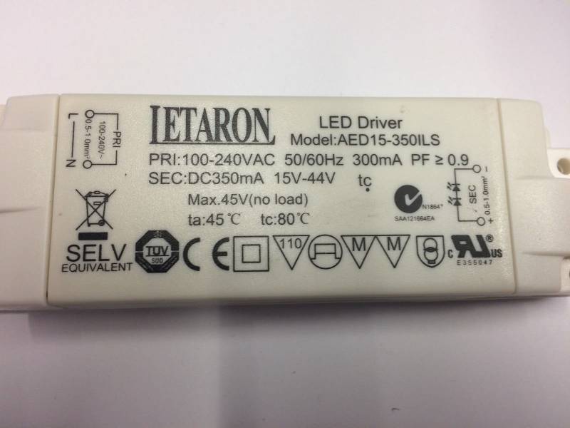 LED Driver LETARON 15W 15-44V 350mA AED15-350ILS Power Supply Treiber von ORION LIGHTSTYLE