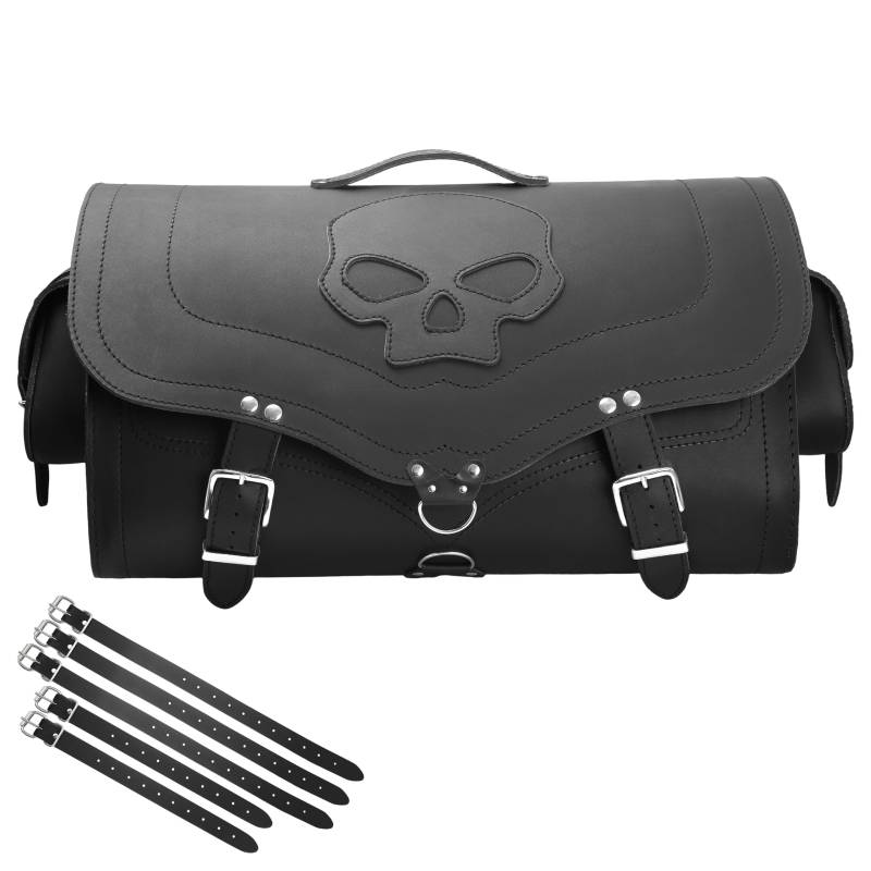 ORLETANOS Big Skull für Sissybar kompatibel mit Harley Davidson Gepäckkoffer Koffer Gepäckträger Chopper XL Groß schwarz Lederkoffer HD universal Gepäckrolle von ORLETANOS