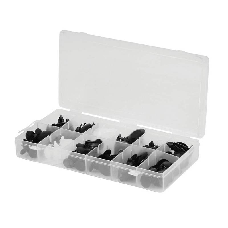 OROK 643144 – Muttern und Schrauben für Auto – 128 Stück Nieten Clips Kunststoff schwarz Universal geeignet für alle Arten von Anwendungen (Autos, Motorräder..) – Befestigung von Stoßstangen, Schutzblechen etc. von OROK