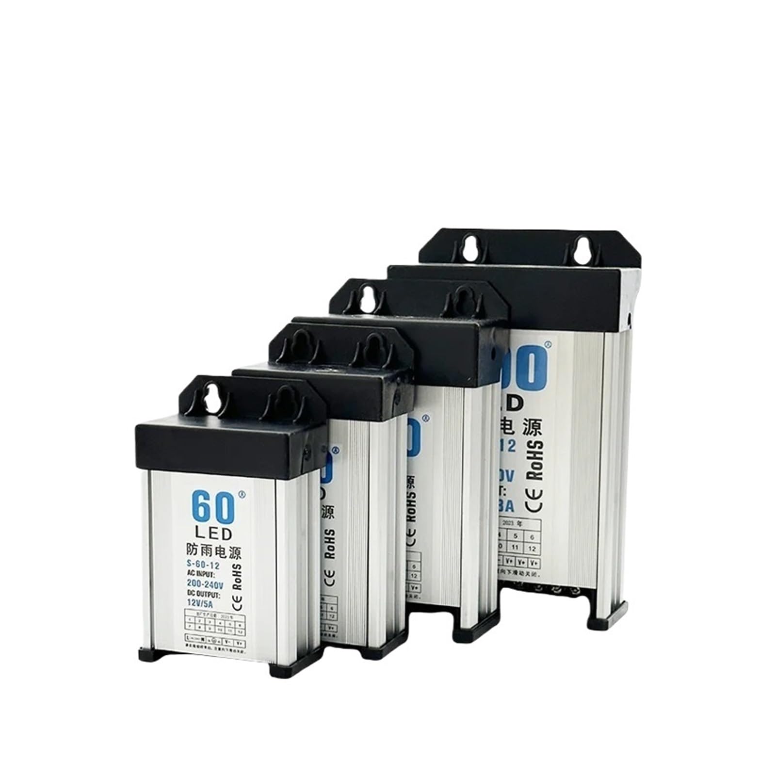 Schaltstromversorgung, wasserdicht, 60 W, 120 W, 200 W, 350 W, 400 W, AC/DC 5 V, 12 V, 24 V, SMPS-Wandtrafo, Außenbeleuchtung (60 W, 12 V, 5 A) von OSQZHBFE