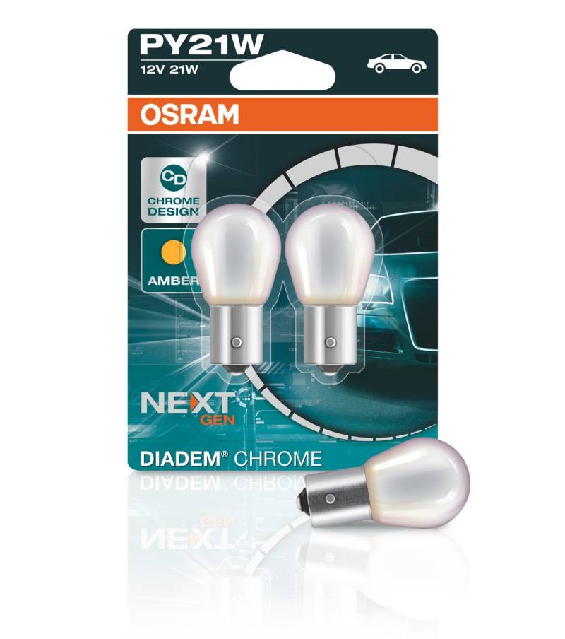 2 Stück OSRAM Diadem Chrome NEXT GENERATION Lampen Birnen für Scheinwerfer Rückleuchten / Fassung BAU15s PY21W von OSRAM GmbH