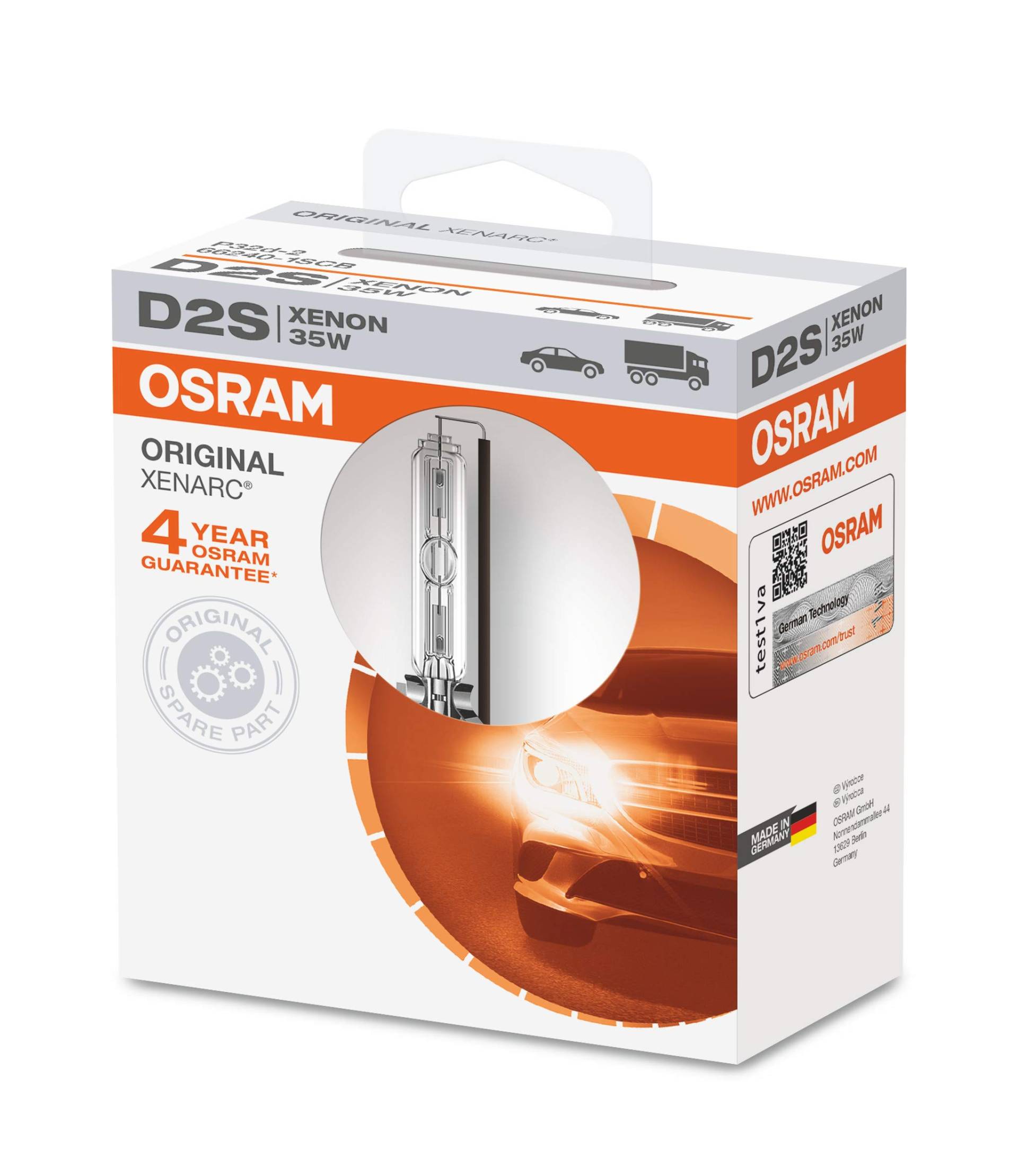 OSRAM XENARC ORIGINAL D2S HID Xenon-Brenner, Entladungslampe, Erstausrüsterqualität OEM, 66240-1SCB, Softcover Box (1 Lampe) von Osram