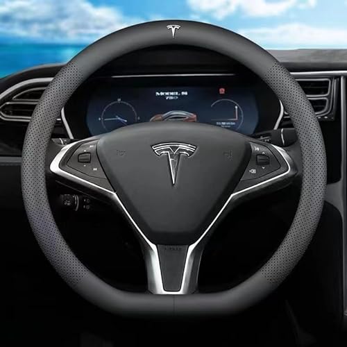 Auto Lenkradbezug für Tesla Model S 2012-2016, Leder Lenkradhülle Lenkradabdeckung Lenkradschoner Lenkrad Abdeckung Lenkradschutz Autozubehör Innenraum von OSWINT