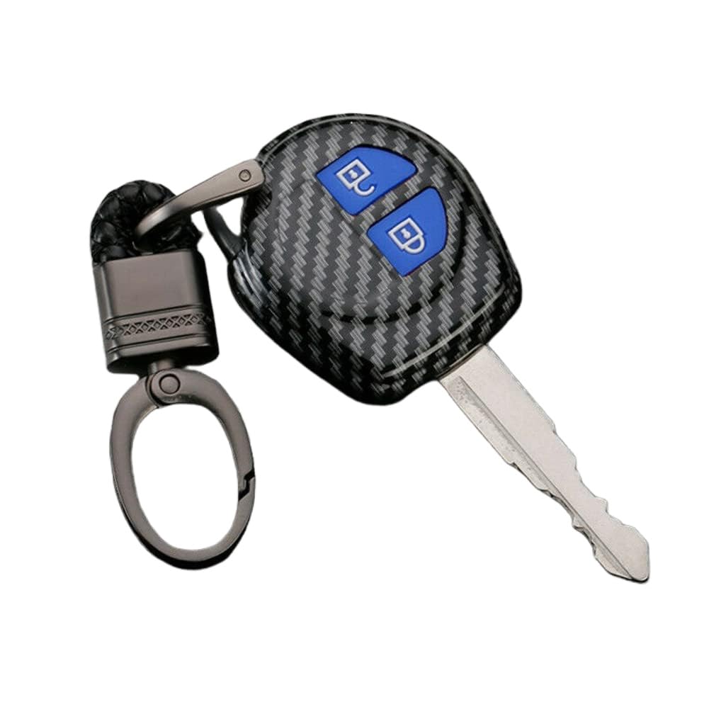 OTMIK ABS-Kohlefaser-Muster Autoschlüsselabdeckung passend für Suzuki SX4 Swift Grand Vitara Liana Jimny Samurai Schlüsselgehäuse Zubehör (blau) von OTMIK