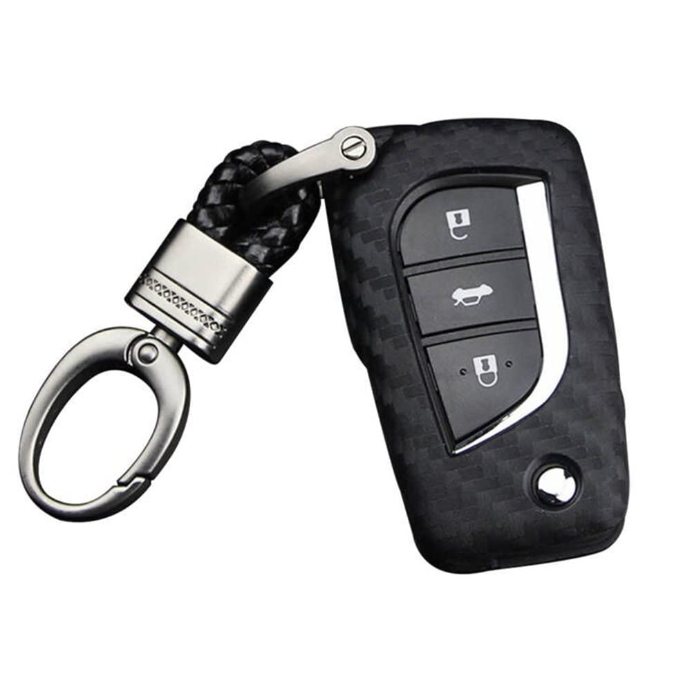 OTMIK Autoschlüsselhülle aus Karbonfaser, passend für Toyota Auris Corolla Avensis Verso Yaris Aygo Autoschlüssel-Zubehör (Schlüsselhülle + Schlüsselanhänger) von OTMIK