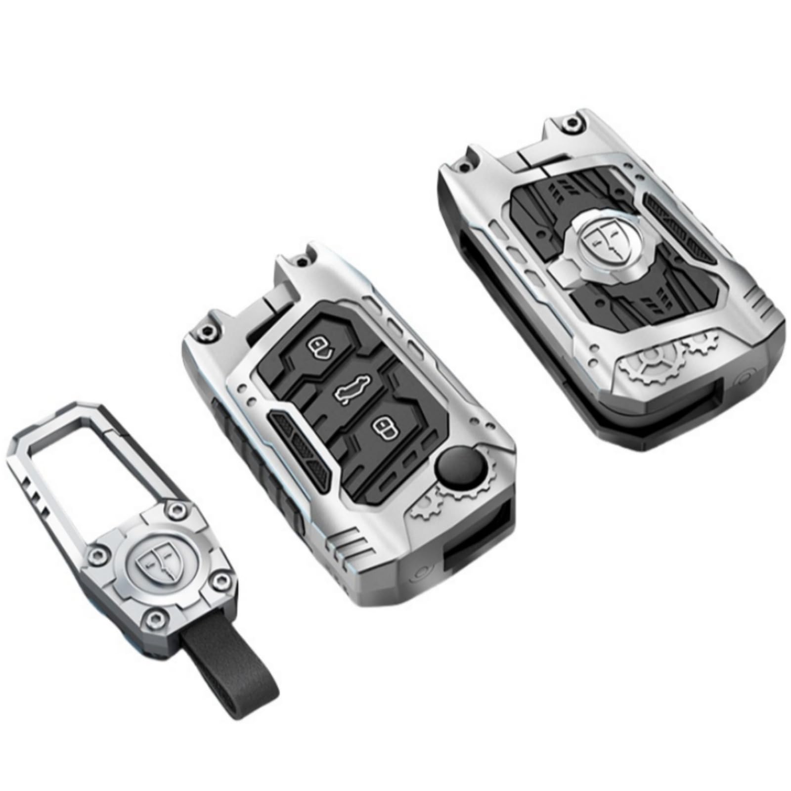 OTMIK Hochbelastbar Zink Legierung Silikon Autoschlüssel Abdeckung Kompatibel mit VW Volkswagen Golf 7 MK7 Tiguan MK2 SEAT Autoschlüssel Zubehör (Silber + Quadratische Schnalle) von OTMIK