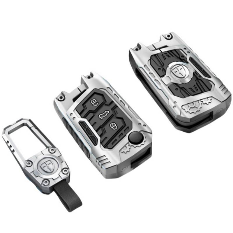 OTMIK Hochbelastbar Zink Legierung Silikon Autoschlüssel Abdeckung Kompatibel mit VW Volkswagen Golf 7 MK7 Tiguan MK2 SEAT Autoschlüssel Zubehör (Silber + Quadratische Schnalle) von OTMIK