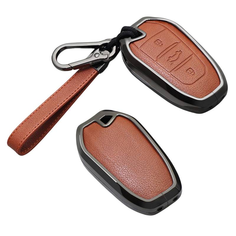 OTMIK Leder Zink Legierung Autoschlüssel-Etui Kompatibel mit Peugeot 206 301 307 308 408 508 2008 3085 3008 3 Knöpfe (Braun + Schwarz) von OTMIK
