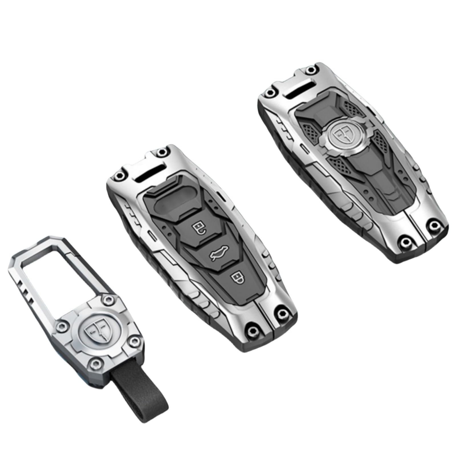 OTMIK Panzerung Zinklegierung Silikon Autoschlüsselabdeckung Kompatibel mit Audi A6 A7 A8 E-tron Q5 Q8 C8 D5 Autoschlüssel Zubehör (Silber + Quadratische Schnalle) von OTMIK