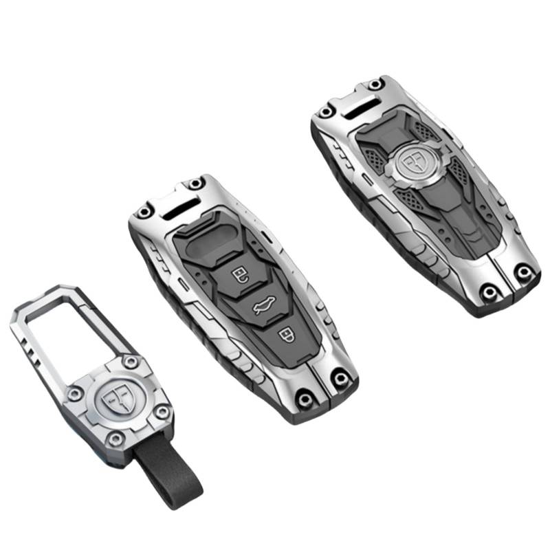 OTMIK Panzerung Zinklegierung Silikon Autoschlüsselabdeckung Kompatibel mit Audi A6 A7 A8 E-tron Q5 Q8 C8 D5 Autoschlüssel Zubehör (Silber + Quadratische Schnalle) von OTMIK