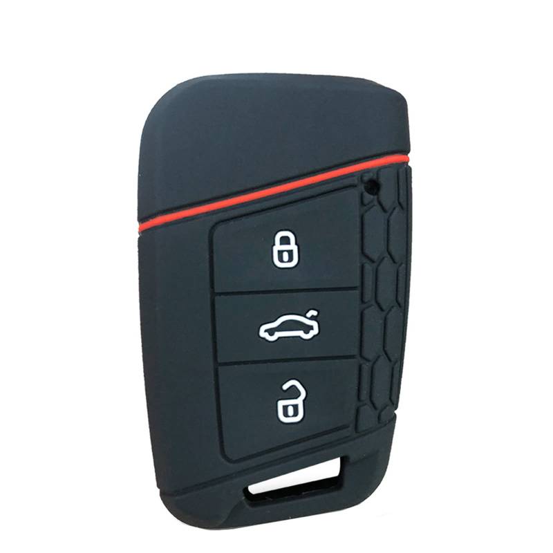 OTMIK Silikon Auto Schlüssel Abdeckung passend für Volkswagen VW Polo Passat B8 Tiguan 2 Schlüsselschale für Skoda Octavia Kodiaq Karoq Zubehör (Schwarz Weiß Linie) von OTMIK
