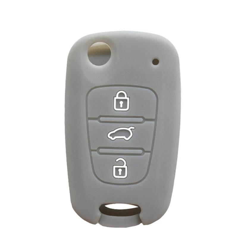OTMIK Silikon Autoschlüssel Abdeckung Fall passend für Hyundai i20 ix35 i30 für Kia Rio 3 sportedge ceed Soul Cerato 2 klappbare Schlüsselhülle Zubehör (3 Knöpfe Grau) von OTMIK
