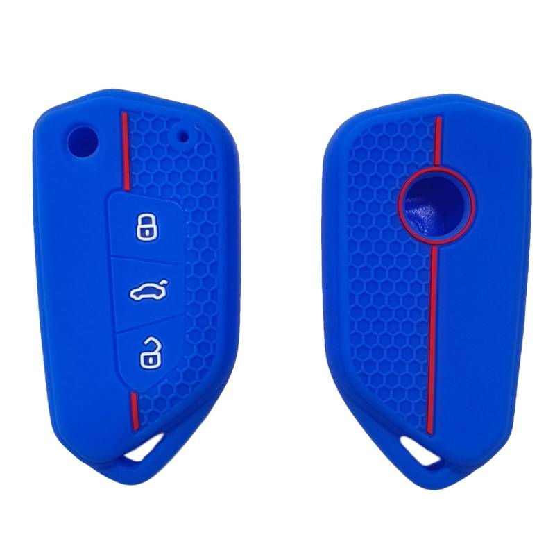 OTMIK Silikon Autoschlüssel Hülle passend für VW Golf 8 ID-4 für Skoda Octavia A8 MK8 MK4 Zubehör 3 Knöpfe (Blau) von OTMIK