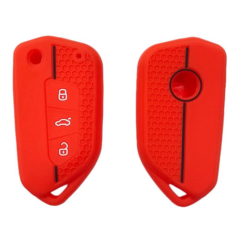 OTMIK Silikon Autoschlüssel Hülle passend für VW Golf 8 ID-4 für Skoda Octavia A8 MK8 MK4 Zubehör 3 Knöpfe (Rot) von OTMIK