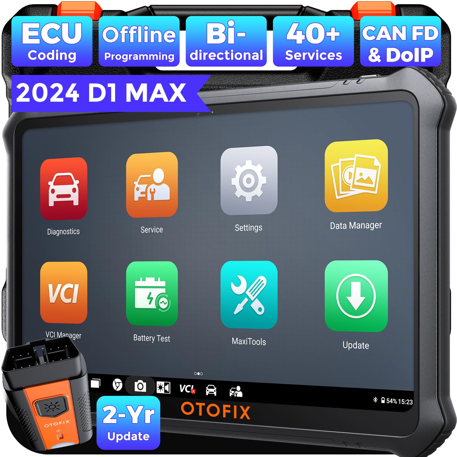 OTOFIX D1 Max Obd2 diagnosegerät für alle Fahrzeuge, Diagnosegerät Auto mit OE-Level Alle Systemdiagnose und 40 Servicefunktionen, Autotester für aktive Tests, FCA SGW,ECU-Codierung. 2-Jahres-Upgrade von OTOFIX