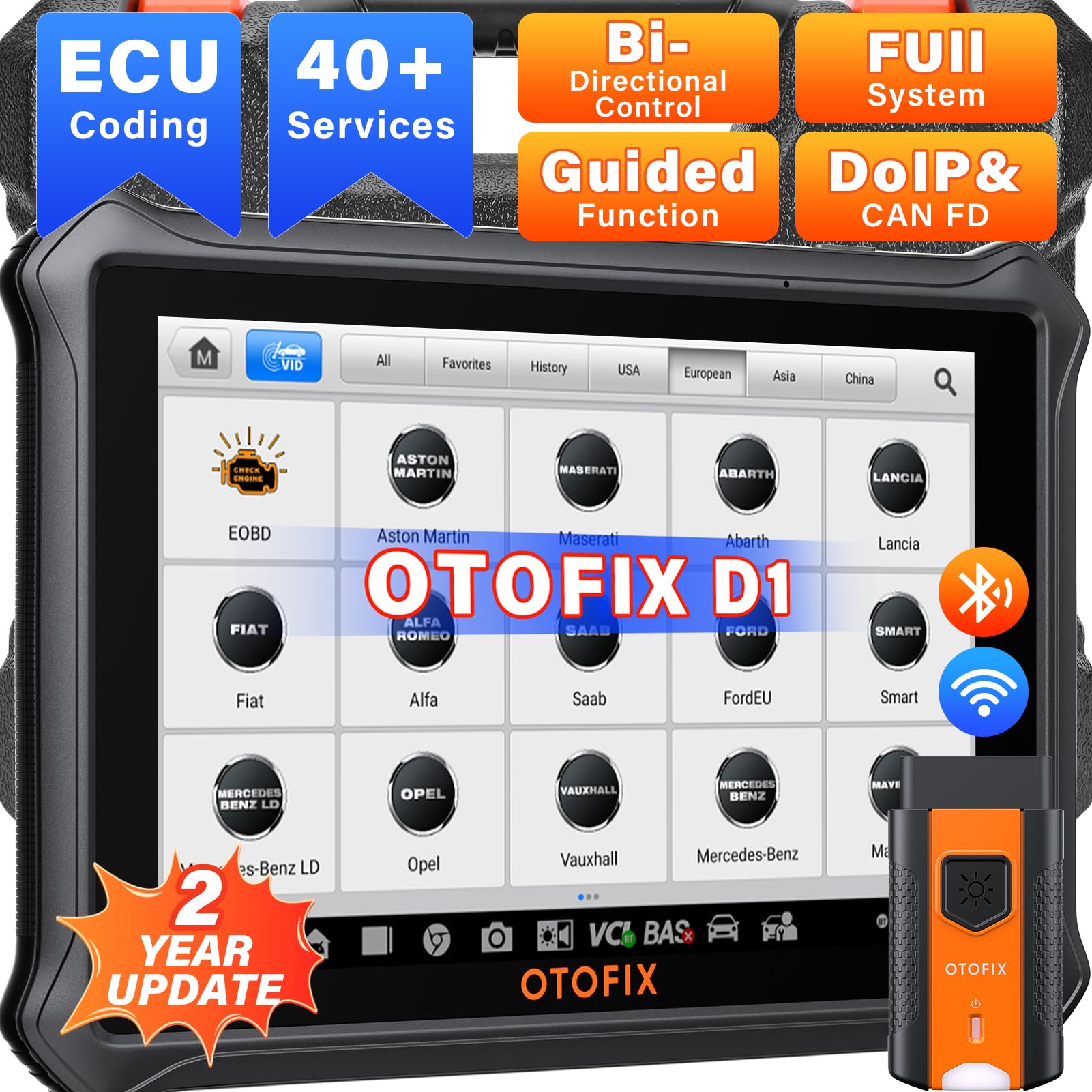 OTOFIX D1 Obd2 Diagnosegerät, 2024 Bidirektionaler Auto Diagnose Scanner, Upgrade von MP808BT/MS906, 38+ Servicefunktionen, OE-Level-Allsystemdiagnose, ECU-Codierung, CAN FD & DoIP, FCA SGW von OTOFIX