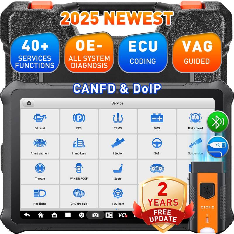 OTOFIX D1 PROS Obd2 Diagnosegerät für Alle Fahrzeuge, Alle Systemdiagnosen auf OE-Niveau, ECU-Codierung, 40+ Servicefunktionen, Bidirektionale Steuerung, Auto Scan 2.0, CANFD & DOIP, 2-Jahres-Update von OTOFIX