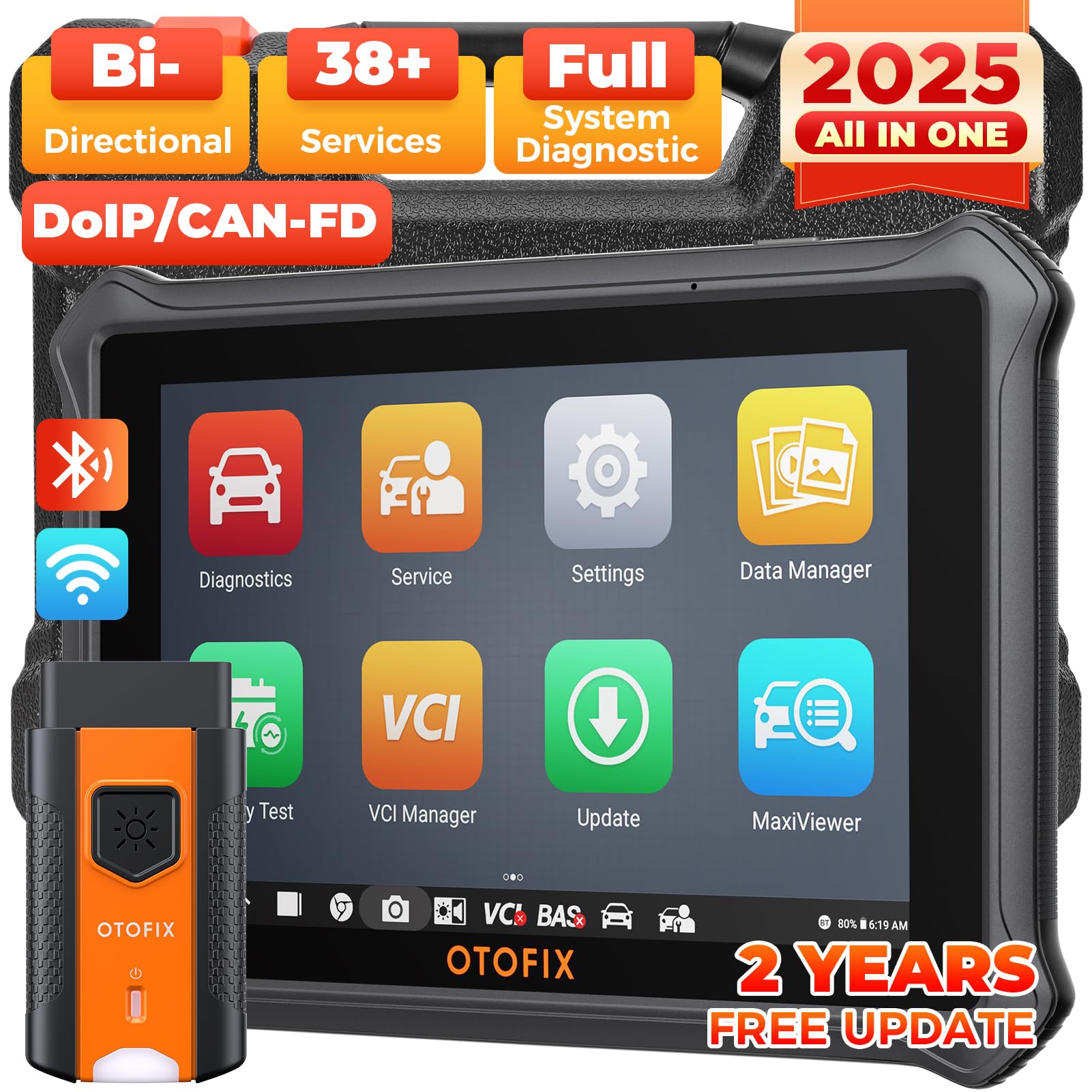 OTOFIX D1 Lite Obd2 Diagnosegerät, 2024 Alle Systemdiagnosen Auto Diagnose Scanner, 38 Servicefunktionen, KFZ-Codeleser mit Active Test, Ölrückstellung, EPB, SAS, BMS, 2 Jahre kostenloses Update von OTOFIX