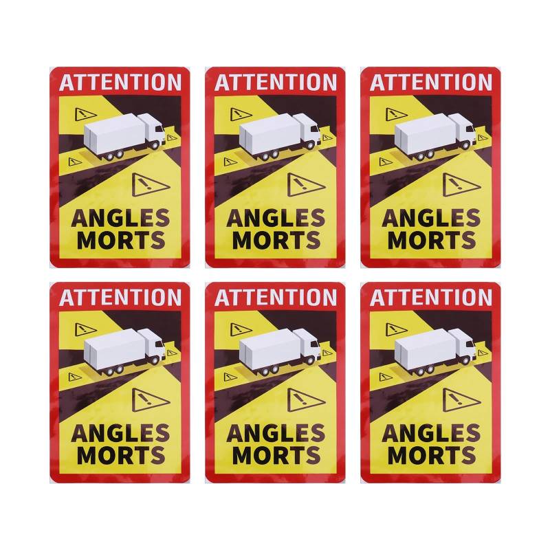 6 Stück Toter Winkel Warnschild Attention Angles Morts Aufkleber, 25 X 17 cm, PVC Wasserfest Selbstklebend Aufkleber für LKWs von OTOTEC