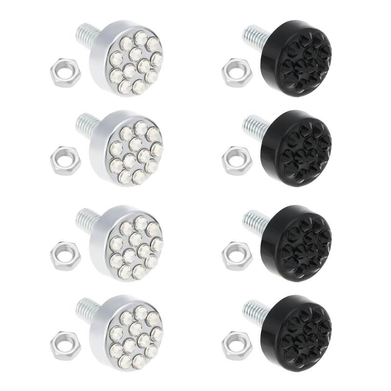 OTOTEC 2 Sets Bling Nummernschildrahmen Schraubverschluss Diamantbesetzte Glänzende Diebstahlschutzmutterabdeckung für Auto LKW Weiß Und Schwarz von OTOTEC