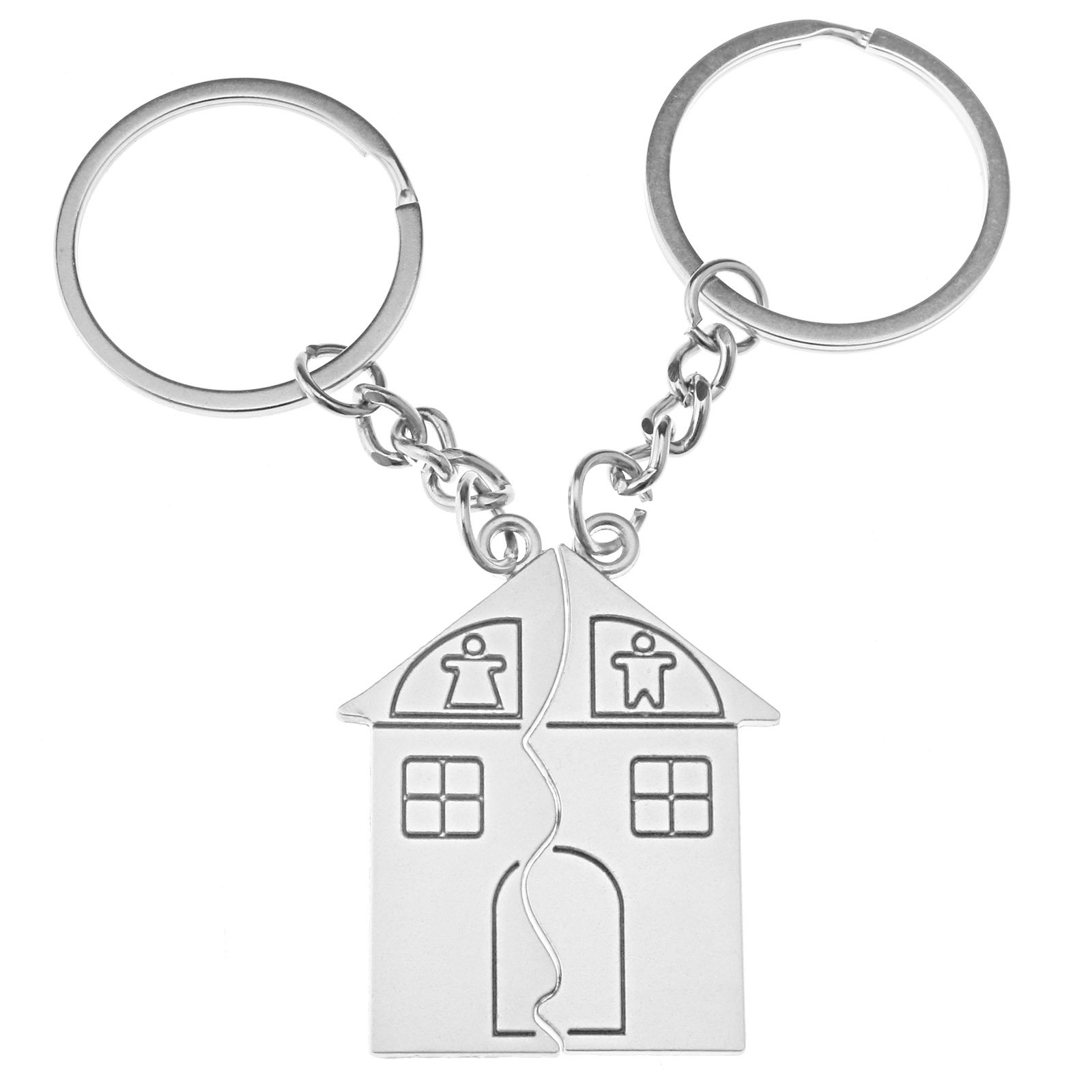 Schlüsselanhänger für Liebespaare, 1 Paar (2 Teile), Liebe, Familie, geteiltes Haus, Mann, Frau, Schlüsselanhänger mit Kette für Verliebte, Schmuck aus Legierung von OTOTEC