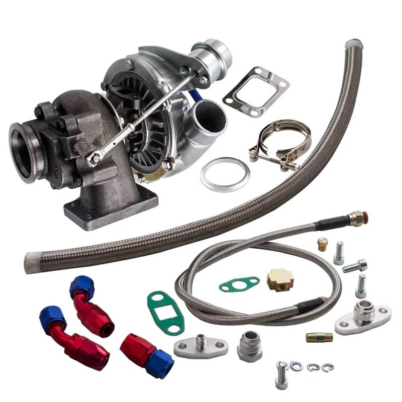 Turbolader Kompatibel Mit Allen 4 Oder 6 ZYL 1,5 2,0 2,5L Motoren T3 TO4E T04E V-Band 420PS Turbolader 0,63 AR Einlass-/Auslassleitungssatz(Turbo x Oil line) von OTOZUM