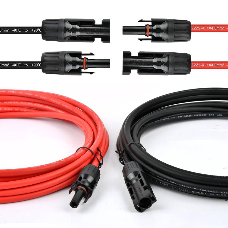 Solarkabel Verlängerung 4mm2 3m mit Solarstecker, Solarpanel Verlängerungskabel Solarkabel Verlängerung Solar Kabel Adapter PV Solar Verlängerungskabel, IP68 Solarkabel 4mm2 3m (Rot + Schwarz) von OTYMIOW