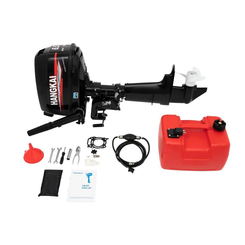 OUKANING 6,5PS 4 Takt Aussenbordmotor Set, Schwarz, Außenbordmotor Mit 12L Kraftstofftank, Bootsmotor Cdi Wasserkühlung, Für Fischerbooten, Beibooten Und Schlauchbooten von OUKANING