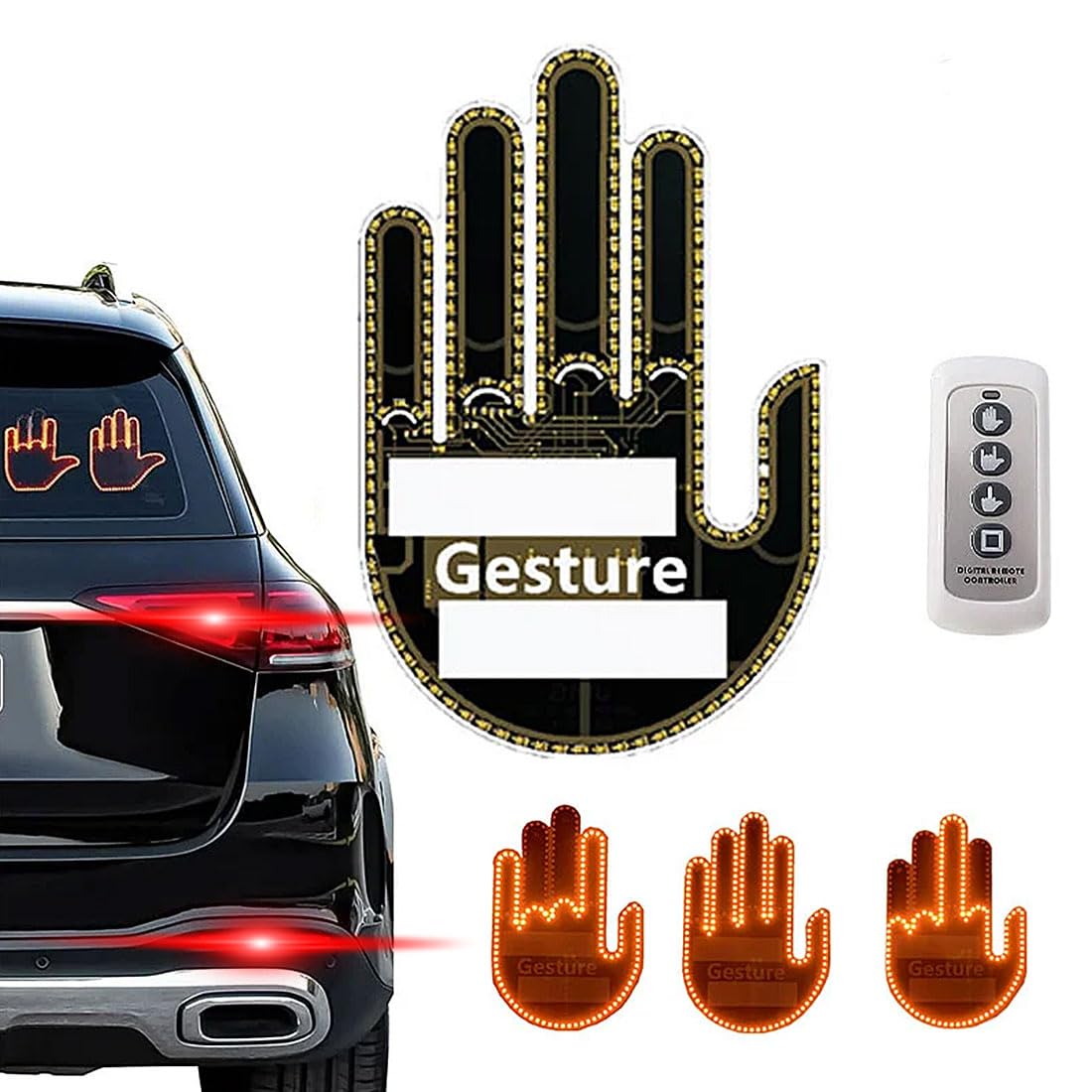 Handgesten-Licht Fürs Auto, Fingergesten-Licht Mit Fernbedienung, LED-Aufkleber Für Autofenster, LED-Auto-Heckfensterschild, Auto-LED-Schild, Fingerlichter, Lustiges Autozubehör (B) von OURDEZHI