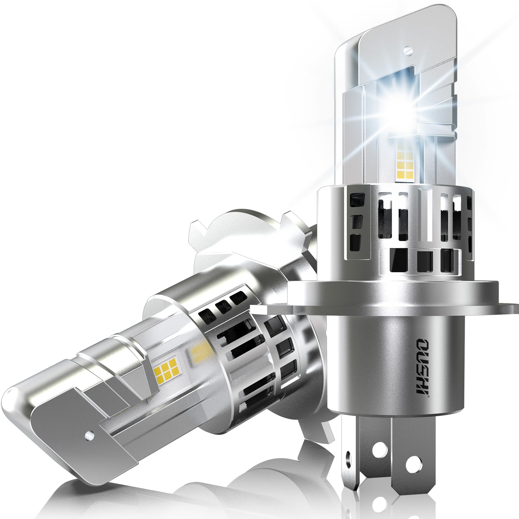 OUSHI +600% mehr Helligkeit H4 Halogen Lampe, 20000LM 12V 6500K Superhelle Weiß Halogen Scheinwerferlampe Glühbirne Abblendlicht (2 Lampen) von OUSHI