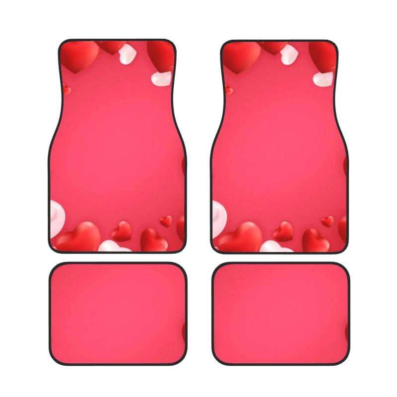Love Red Hearts Auto Fußmatten Universal Auto Vorne Hinten Fußmatten Allwetterschutz Auto Fußpolster Gummi Rutschfest Fahrzeug Teppich Komplettes Set von 4 Stück von OUSIKA