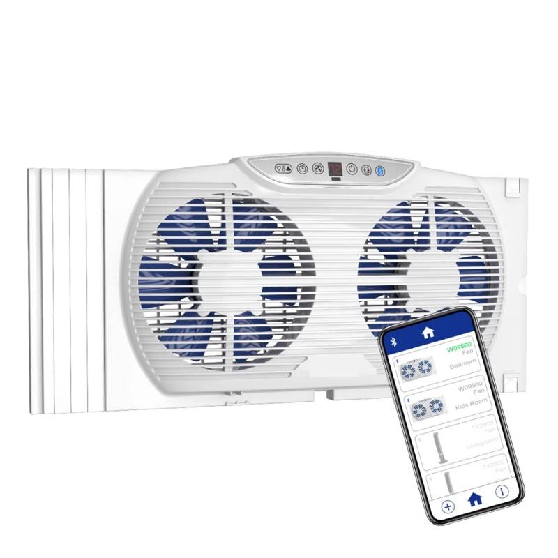 OUTFYT Elektrisch Umkehrbarer Ventilator Mit Zwei Fenstern Und Bluetooth-Technologie, Weiß,HäLt Das Wohnmobil KüHl von OUTFYT