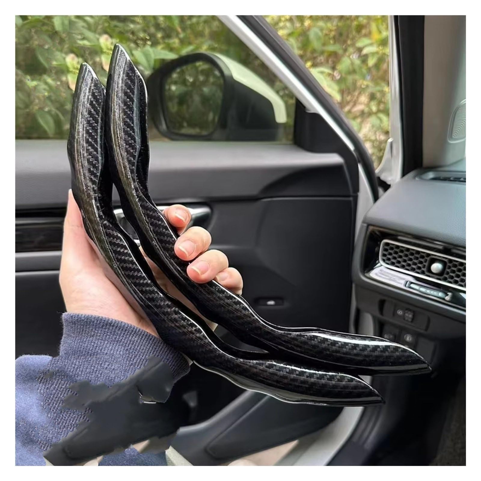 Lenkradschoner 38CM Universal Auto Lenkrad Abdeckung Atmungsaktiv Anti Slip Carbon Lenkung Abdeckungen Geeignet Lenkrad Auto Lenkradbezug(A 2PCS Black) von OUVECR