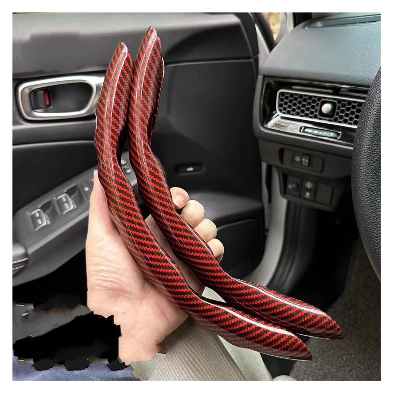 Lenkradschoner 38CM Universal Auto Lenkrad Abdeckung Atmungsaktiv Anti Slip Carbon Lenkung Abdeckungen Geeignet Lenkrad Auto Lenkradbezug(A 2PCS Red) von OUVECR