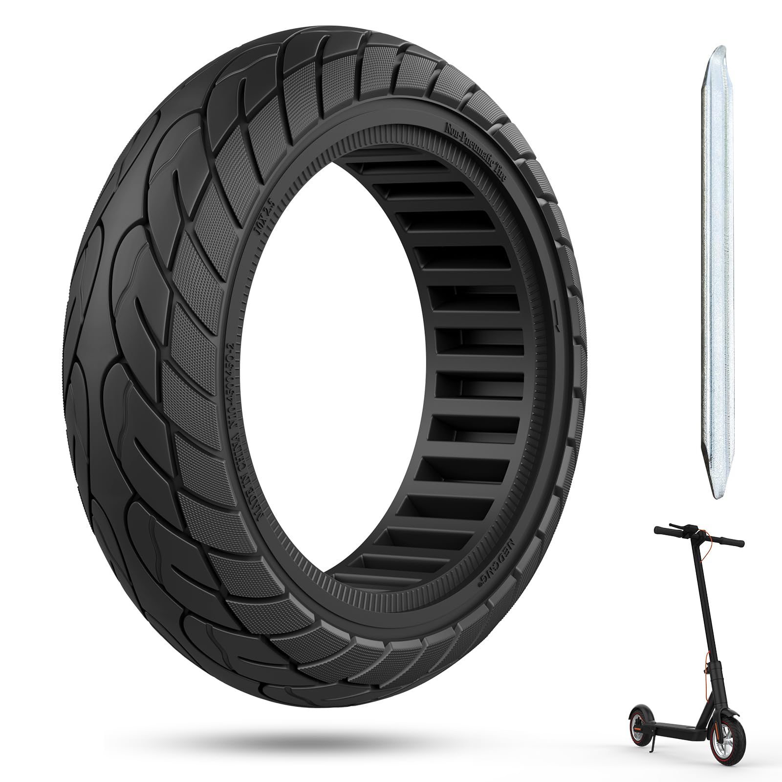 OUXI 10x2.5 Zoll Vollgummi Elektro-Scooter Reifen, Pannensicher, Hochleistungs-Festreifen mit Montagewerkzeug OUXI 10x2.5 Zoll Vollgummi Elektro-Scooter Reifen, Pannensicher, Hochleistungs-Festreifen mit Montagewerkzeug von OUXI