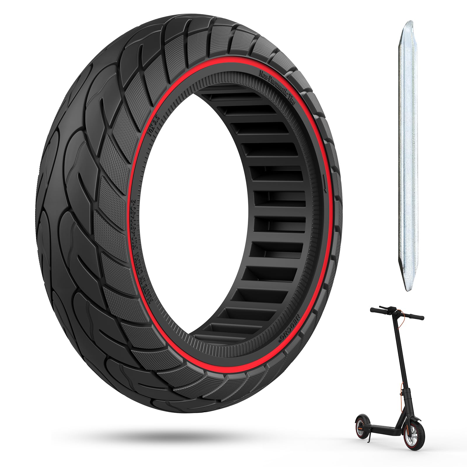 OUXI 10×2.5 Zoll Ersatz-Vollgummireifen 60/70-6.5 Für Ninebot G30 Max /G30D mit 1 Montagewerkzeug für Elektroroller-Vollgummireifen,10x2.5 Ersatzräder,hoch belastbare Elektroroller-Reifen (Rote Linie) OUXI 10×2.5 Zoll Ersatz-Vollgummireifen 60/70-6.5 Für Ninebot G30 Max /G30D mit 1 Montagewerkzeug für Elektroroller-Vollgummireifen,10x2.5 Ersatzräder,hoch belastbare Elektroroller-Reifen (Rote Linie) von OUXI