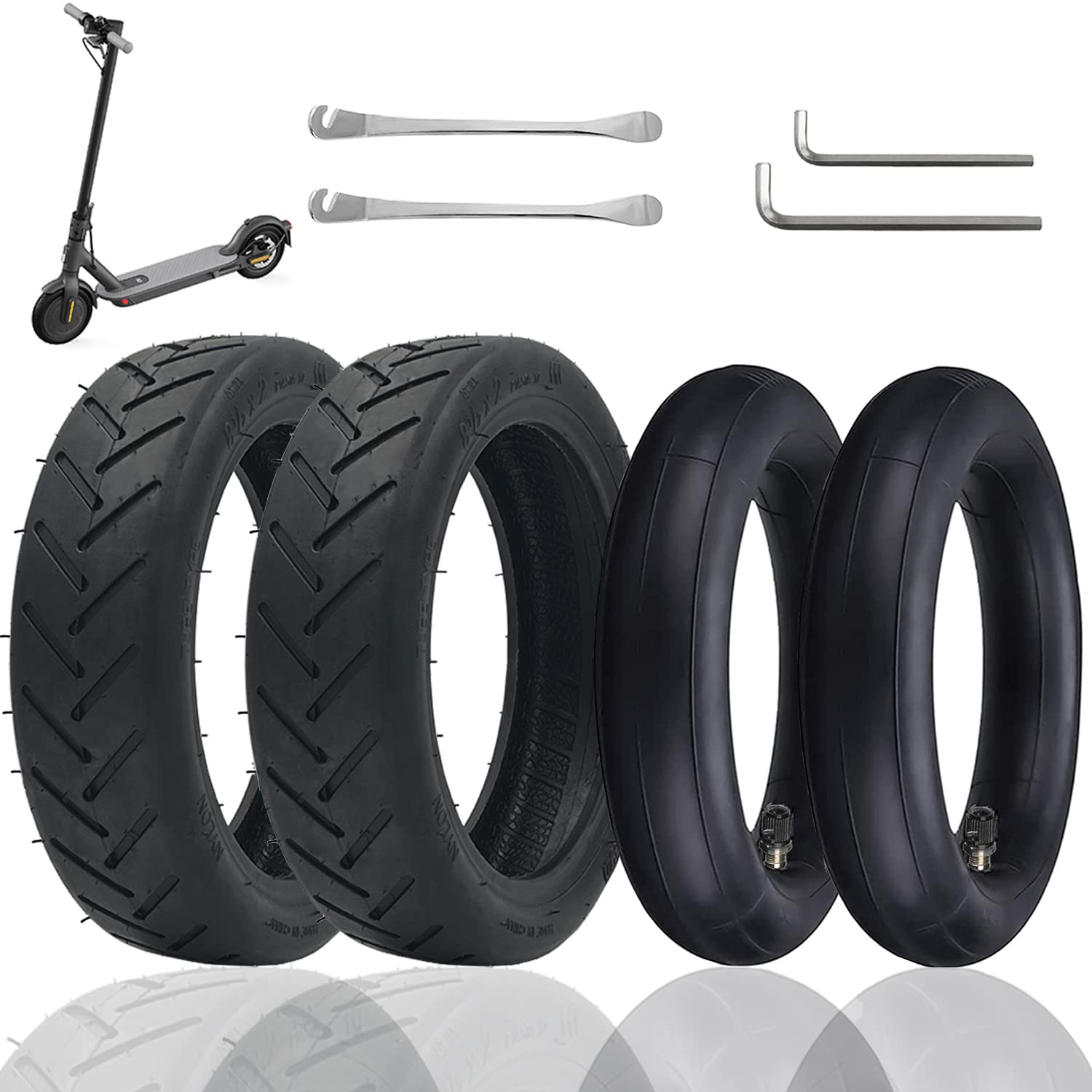 OUXI 4pcs E-Scooter-Reifen 8 1/2 Reifen mit 1 Reifen und 1 Schlauchpaket E-Scooter Ersatzschlauch + Reifen 8,5 Zoll kompatibel mit Xiaomi M365/M365Pro2 Elektroroller - schwarze Ersatzräder für Roller OUXI 4pcs E-Scooter-Reifen 8 1/2 Reifen mit 1 Reifen und 1 Schlauchpaket E-Scooter Ersatzschlauch + Reifen 8,5 Zoll kompatibel mit Xiaomi M365/M365Pro2 Elektroroller - schwarze Ersatzräder für Roller von OUXI