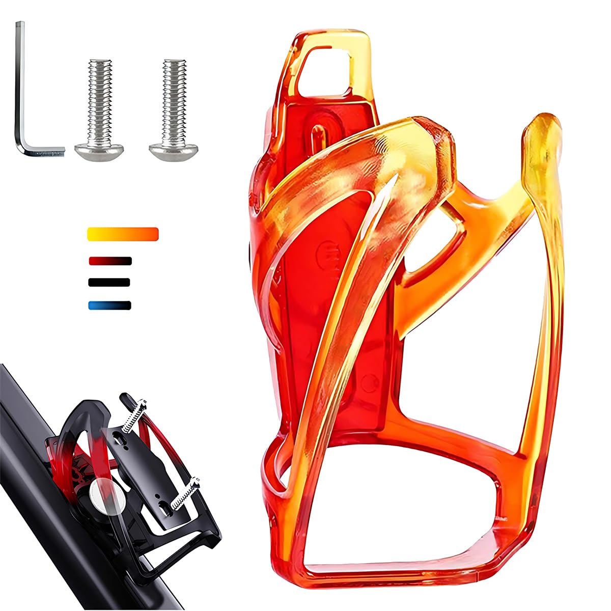 AirTag Fahrrad Getränkehalter 36g Leichtgewicht Trinkflaschenhalter für MTB Rennrad Fahrrad 4 Farben, Flaschenhalter seitliche Entnahme/Fahrrad (Schwarz Anti Diebstahl Schrauben) (Rot Gelb) von OUYULAI