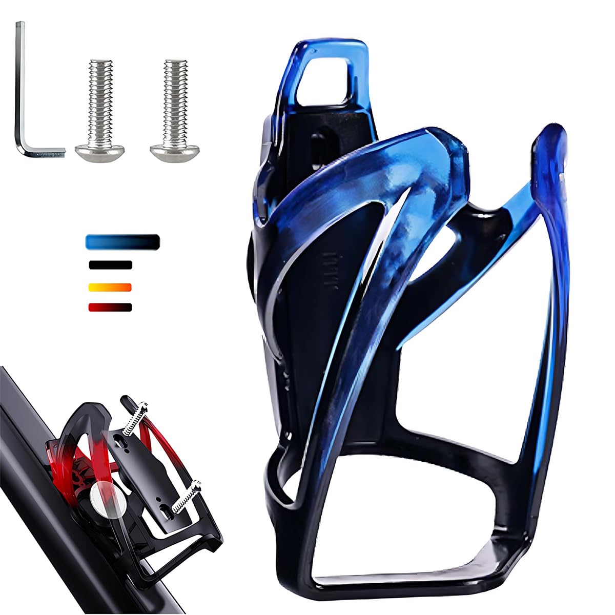 AirTag Fahrrad Getränkehalter 36g Leichtgewicht Trinkflaschenhalter für MTB Rennrad Fahrrad 4 Farben, Flaschenhalter seitliche Entnahme/Fahrrad (Schwarz Anti Diebstahl Schrauben) (Schwarz Blau) von OUYULAI